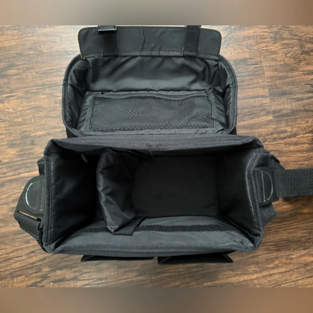 Mohawk Camera Bag Black Padded Multi-Pockets Tan Leather Strap